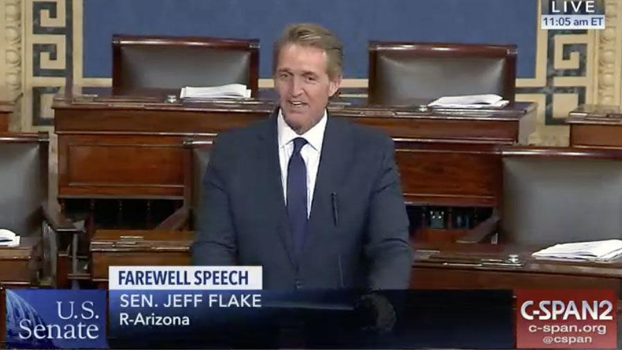Sen. Jeff Flake cites threats to democracy in farewell speech
